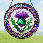 Scottish thistle purple flower stained glass suncatcher window hanging, suitable for home and garden decoration