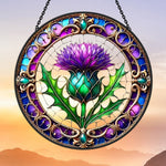 Scottish thistle purple flower stained glass suncatcher window hanging, suitable for home and garden decoration