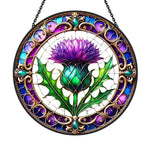 Scottish thistle purple flower stained glass suncatcher window hanging, suitable for home and garden decoration