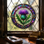 Scottish thistle purple flower stained glass suncatcher window hanging, suitable for home and garden decoration