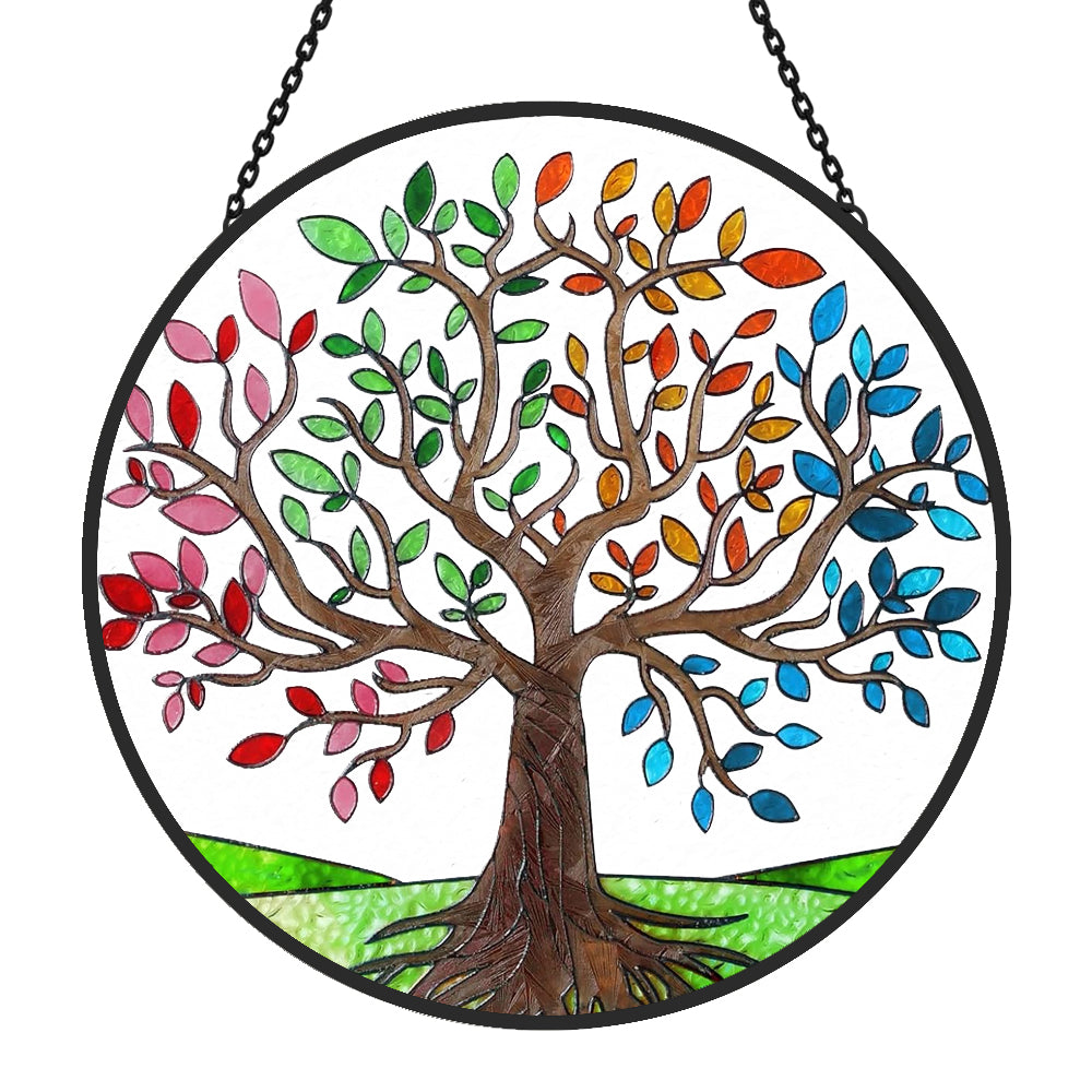 Seasons tree of life stained glass suncatcher window hanging, suitable for home and garden decoration