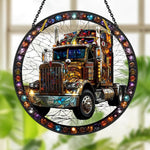 Semi truck big rig stained glass suncatcher window hanging, suitable for home and garden decoration