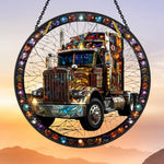 Semi truck big rig stained glass suncatcher window hanging, suitable for home and garden decoration