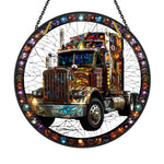 Semi truck big rig stained glass suncatcher window hanging, suitable for home and garden decoration
