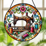 Sewing machine colorful thread stained glass suncatcher window hanging, suitable for home and garden decoration