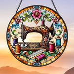 Sewing machine colorful thread stained glass suncatcher window hanging, suitable for home and garden decoration