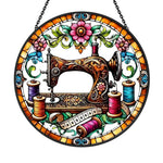 Sewing machine colorful thread stained glass suncatcher window hanging, suitable for home and garden decoration