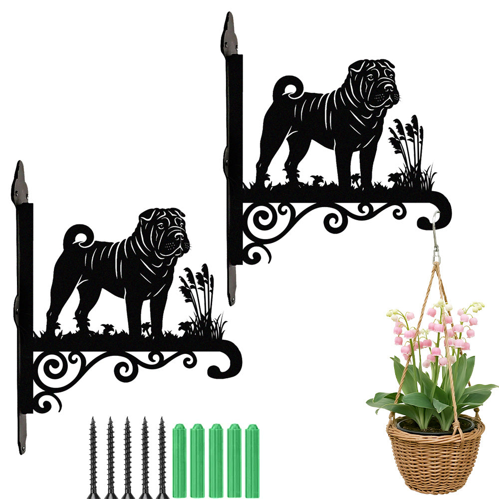 Shar-pei metal hanging basket bracket mounted on outdoor wall for plant decoration