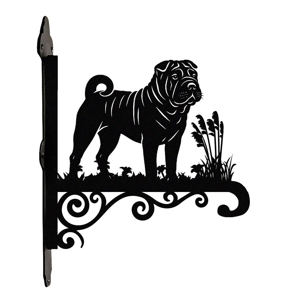 Shar-pei metal hanging basket bracket mounted on outdoor wall for plant decoration
