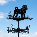 Shar pei metal weather vane with directional arrows and mounting rod, outdoor roof and garden decoration