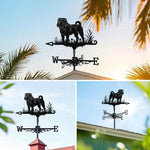 Shar pei metal weather vane with directional arrows and mounting rod, outdoor roof and garden decoration