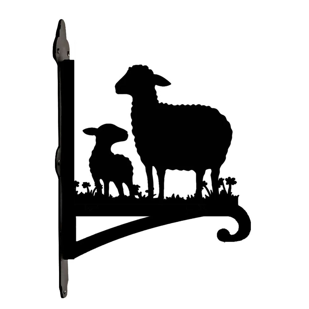 Sheep with lamb metal hanging basket bracket mounted on outdoor wall for plant decoration