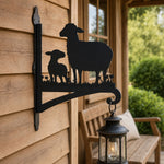 Sheep with lamb metal hanging basket bracket mounted on outdoor wall for plant decoration