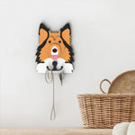 Wooden sheltie-shetland sheepdog dog wall hook key and leash holder for home entryway organizer