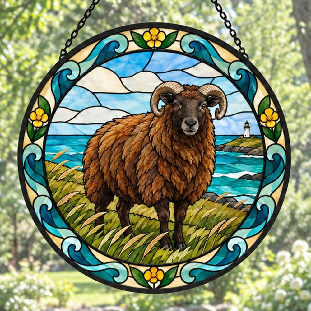 Shetland sheep stained glass suncatcher window hanging, suitable for home and garden decoration