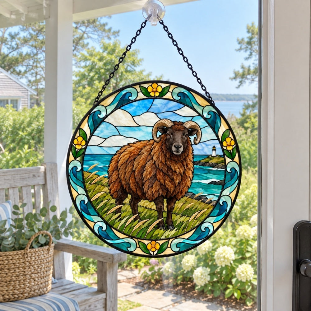 Shetland sheep stained glass suncatcher window hanging, suitable for home and garden decoration