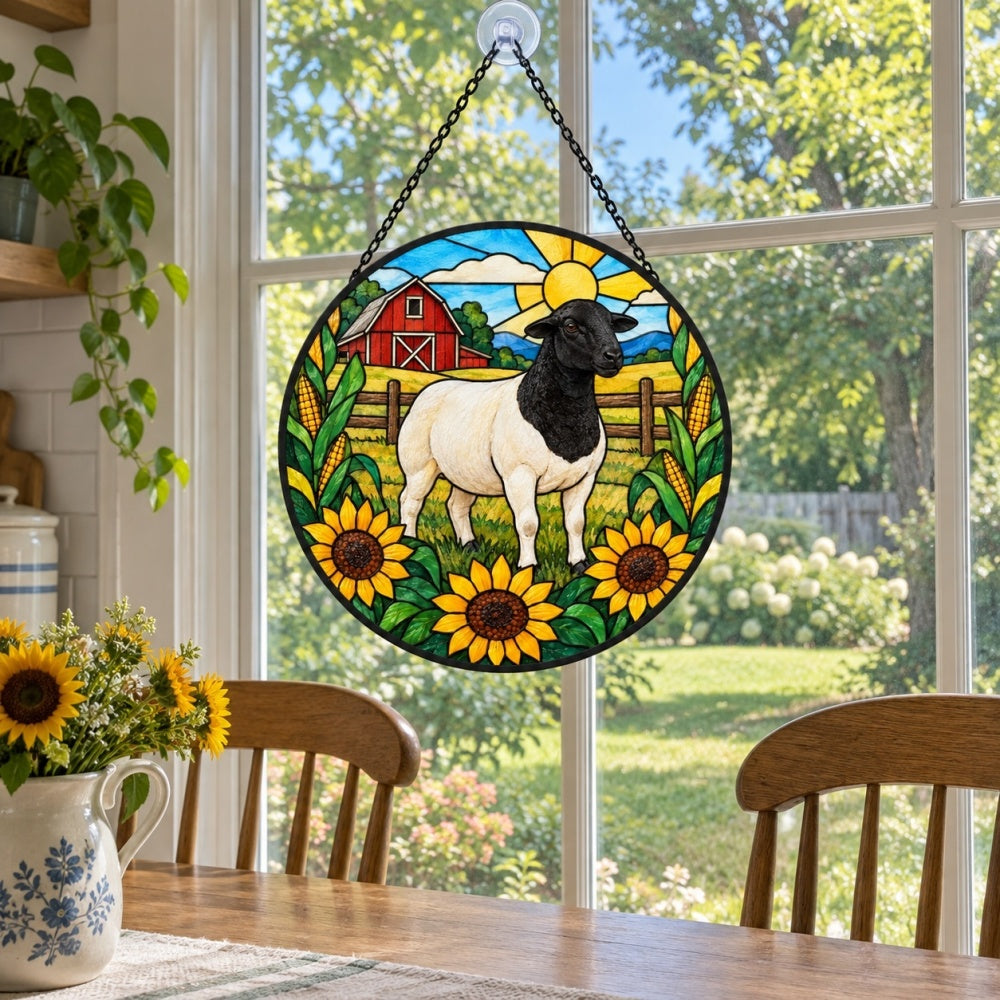 Shetland sheep stained glass suncatcher window hanging, suitable for home and garden decoration