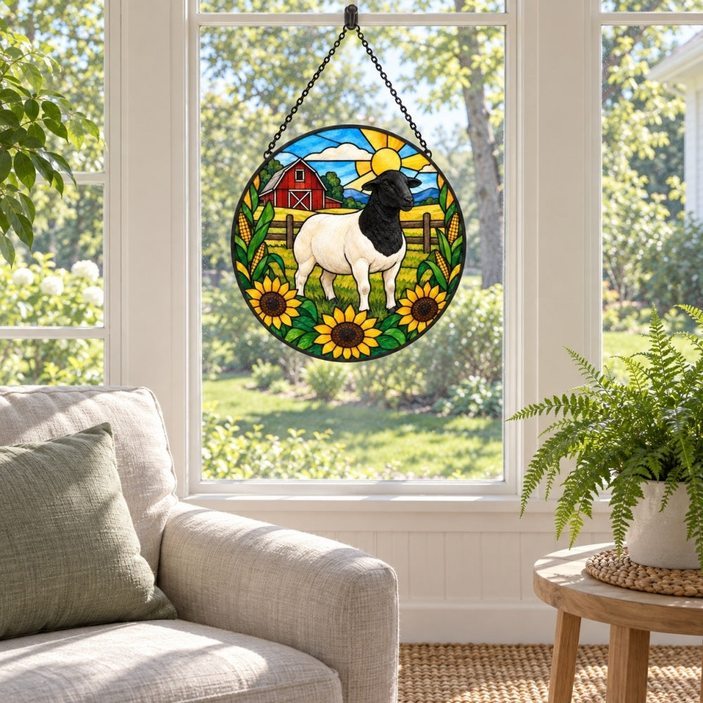 Shetland sheep stained glass suncatcher window hanging, suitable for home and garden decoration