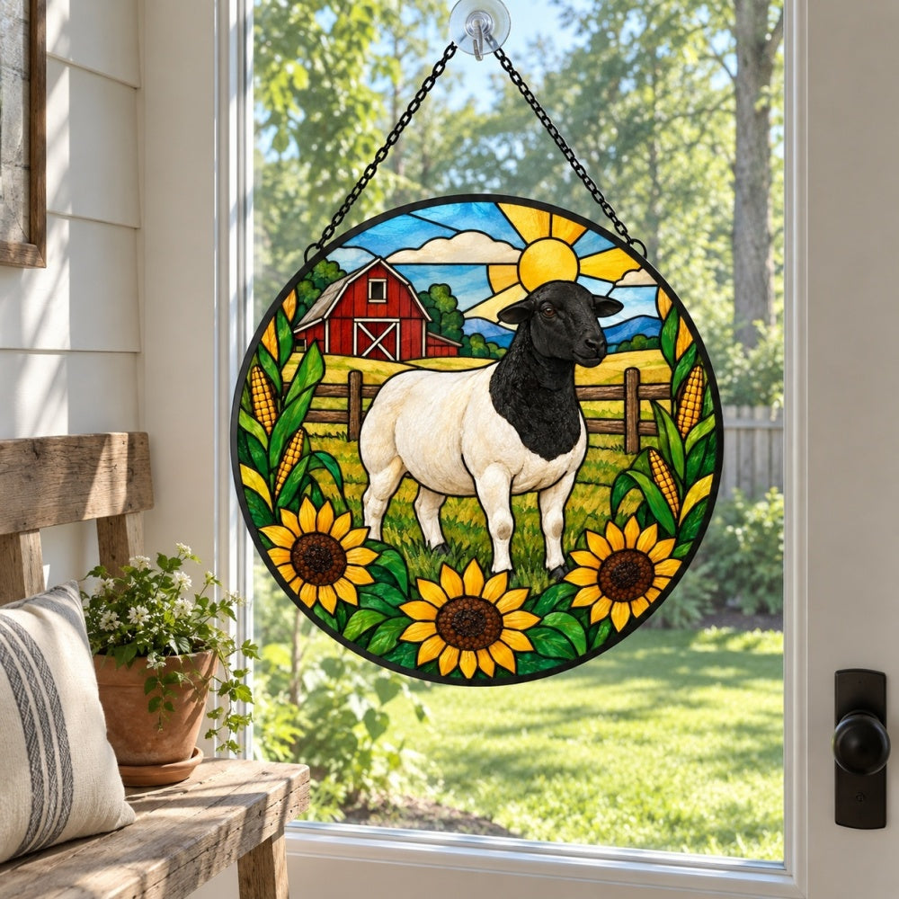 Shetland sheep stained glass suncatcher window hanging, suitable for home and garden decoration