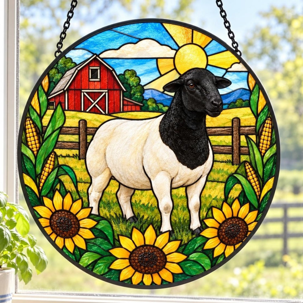 Shetland sheep stained glass suncatcher window hanging, suitable for home and garden decoration