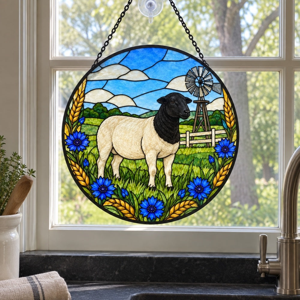 Shetland sheep stained glass suncatcher window hanging, suitable for home and garden decoration