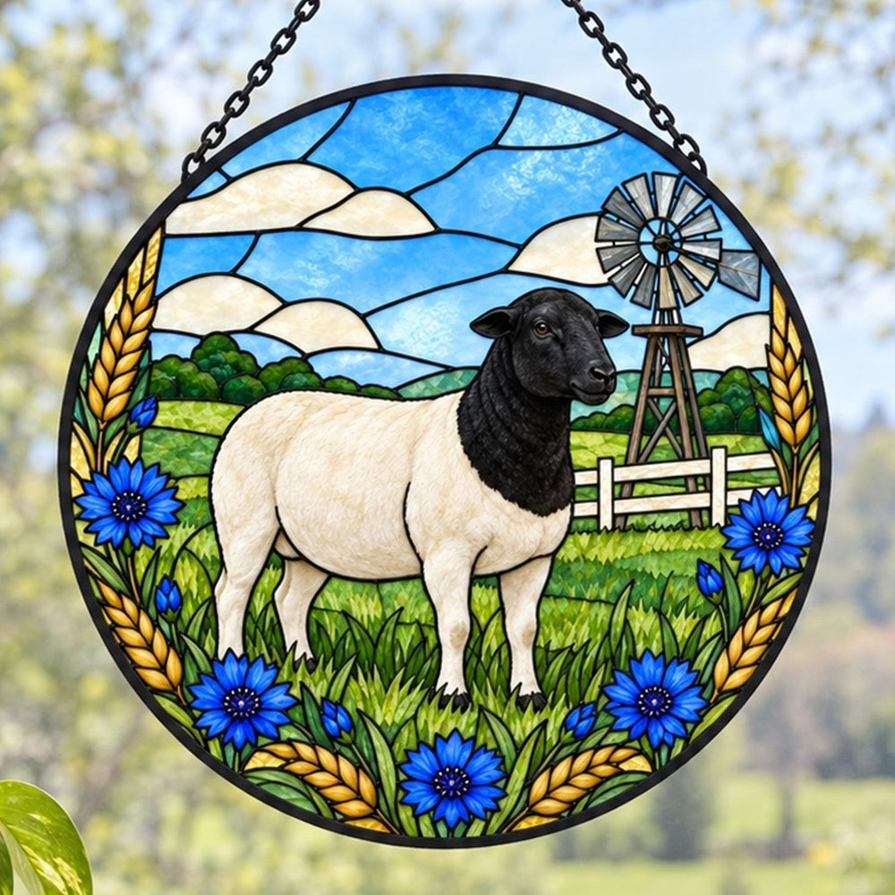 Shetland sheep stained glass suncatcher window hanging, suitable for home and garden decoration
