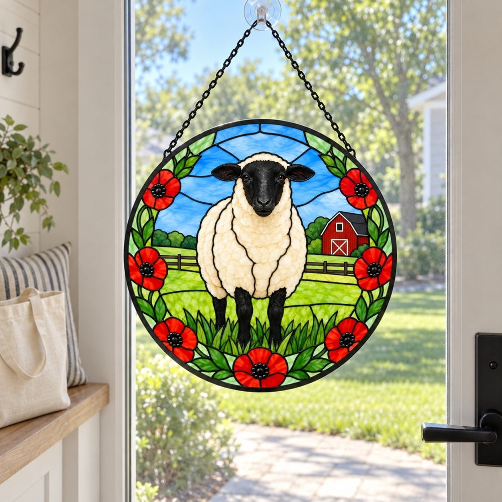 Shetland sheep stained glass suncatcher window hanging, suitable for home and garden decoration