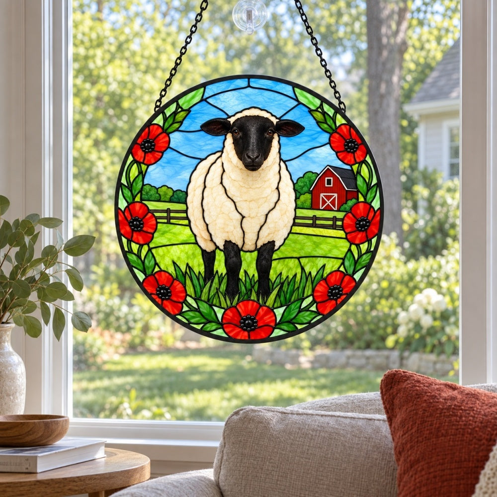 Shetland sheep stained glass suncatcher window hanging, suitable for home and garden decoration