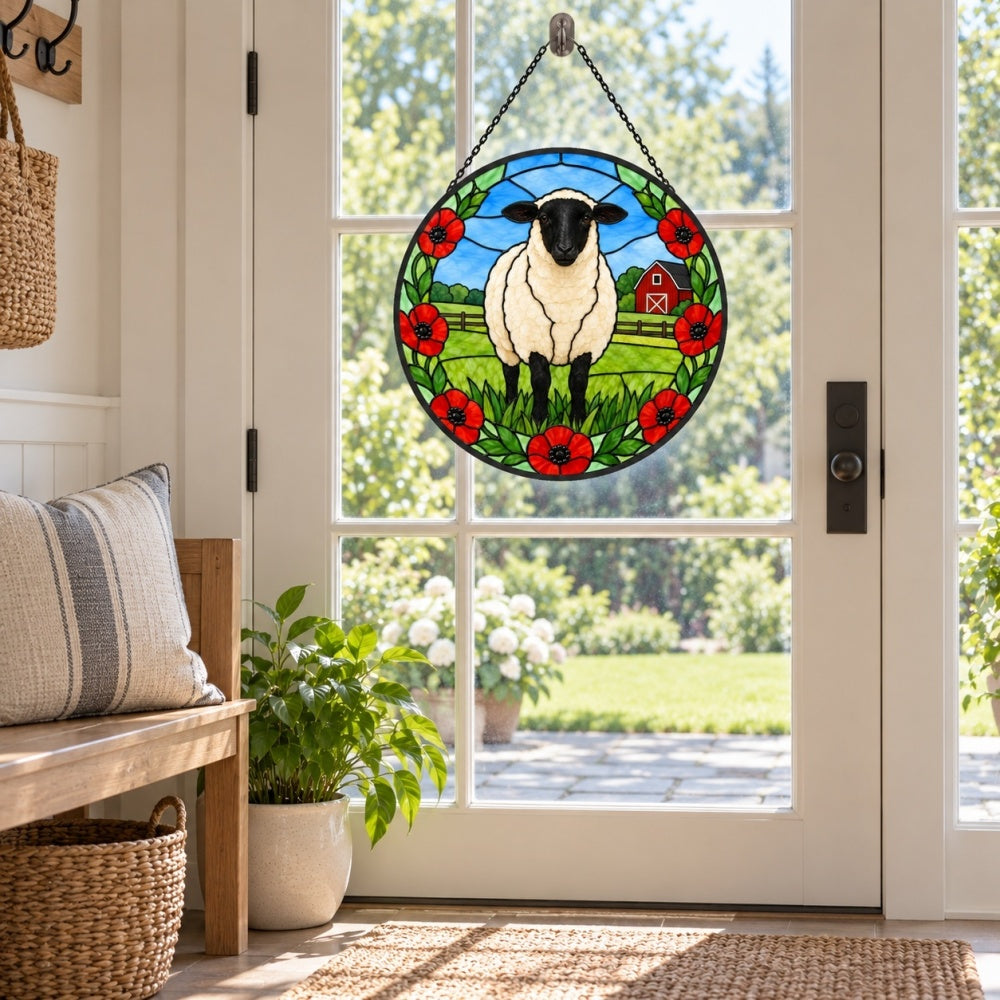 Shetland sheep stained glass suncatcher window hanging, suitable for home and garden decoration