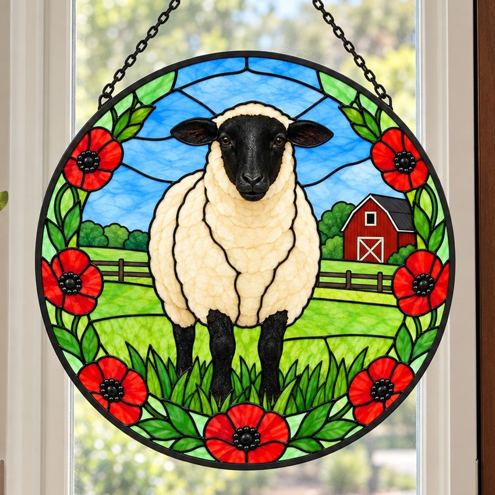 Shetland sheep stained glass suncatcher window hanging, suitable for home and garden decoration