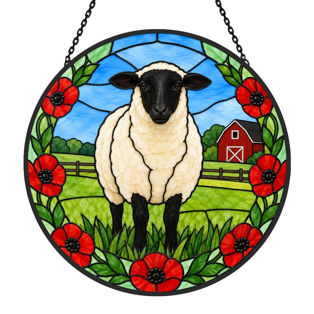 Shetland sheep stained glass suncatcher window hanging, suitable for home and garden decoration