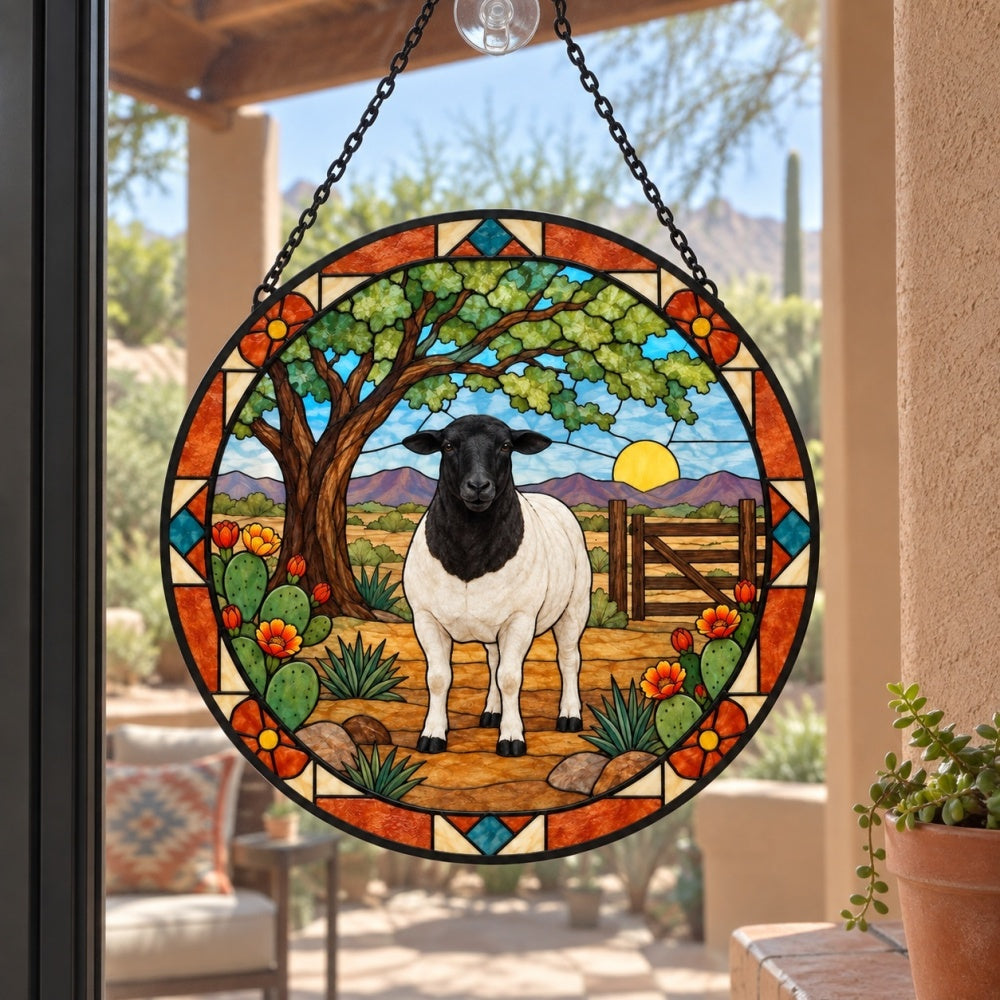 Shetland sheep stained glass suncatcher window hanging, suitable for home and garden decoration