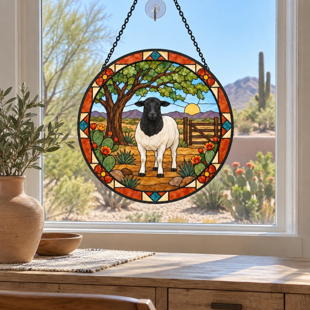 Shetland sheep stained glass suncatcher window hanging, suitable for home and garden decoration