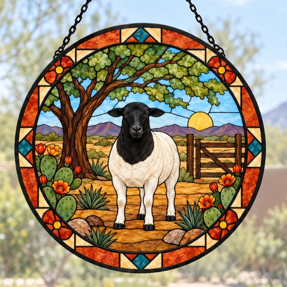 Shetland sheep stained glass suncatcher window hanging, suitable for home and garden decoration