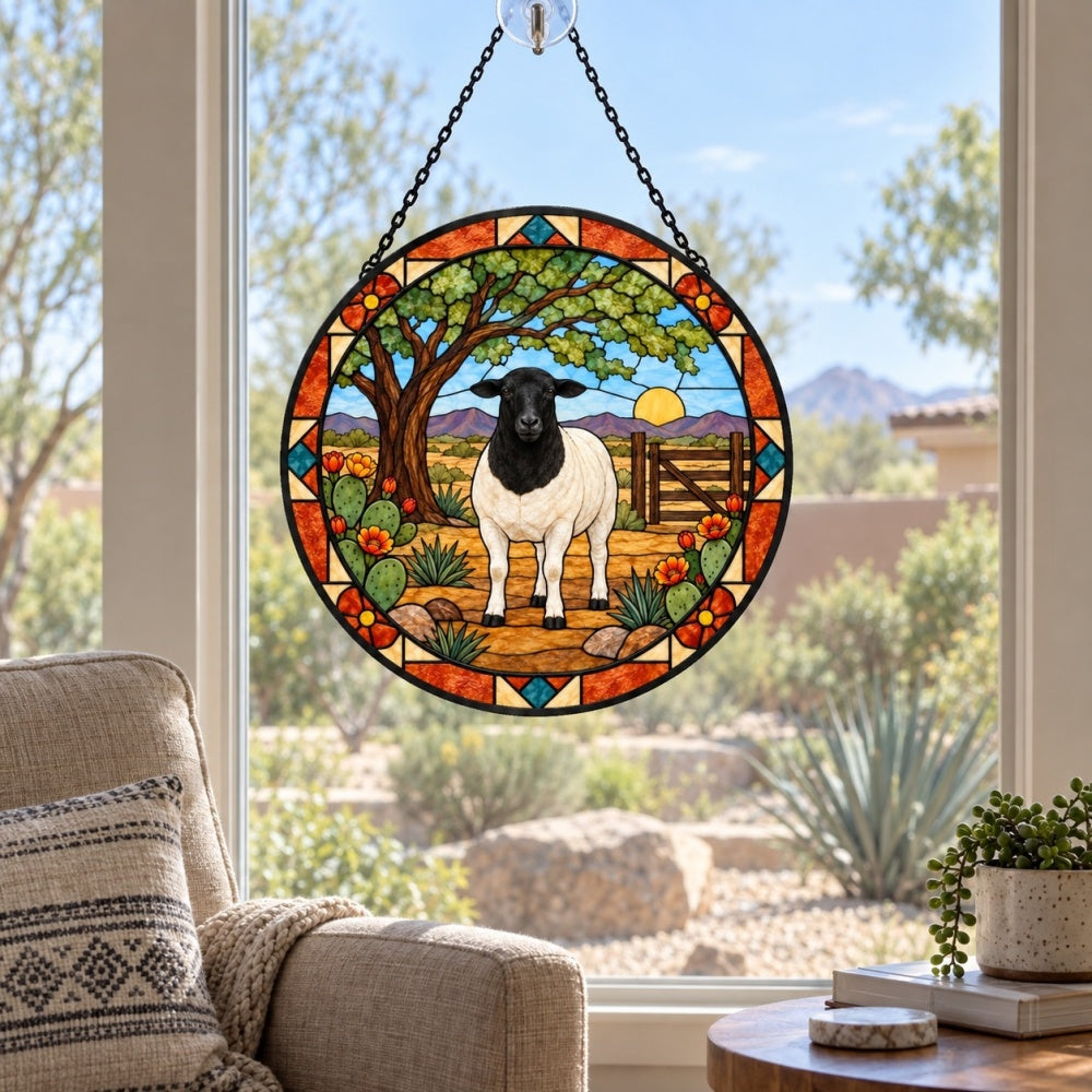 Shetland sheep stained glass suncatcher window hanging, suitable for home and garden decoration