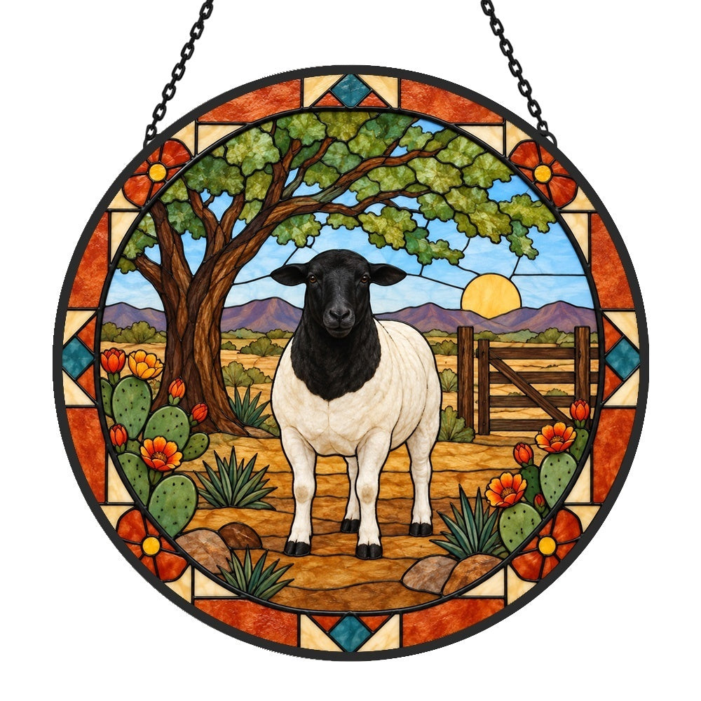 Shetland sheep stained glass suncatcher window hanging, suitable for home and garden decoration