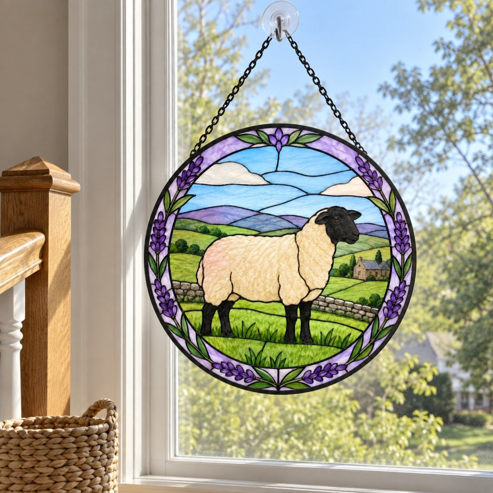 Shetland sheep stained glass suncatcher window hanging, suitable for home and garden decoration