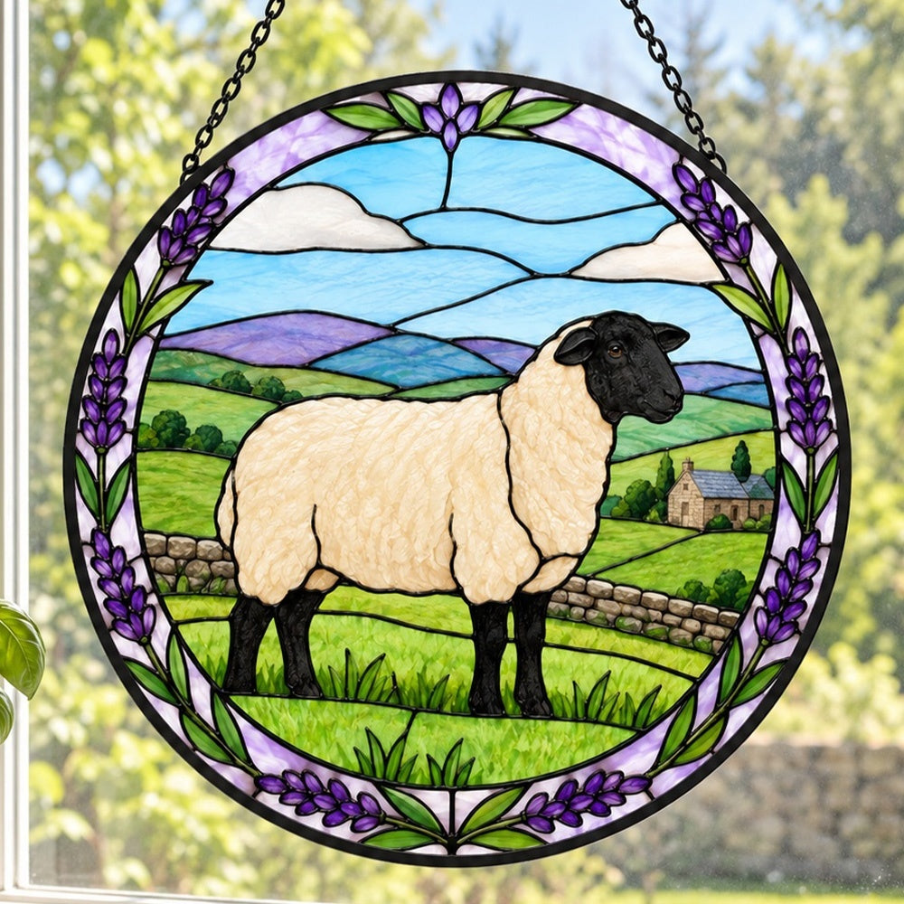 Shetland sheep stained glass suncatcher window hanging, suitable for home and garden decoration