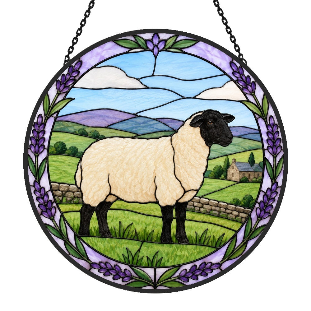 Shetland sheep stained glass suncatcher window hanging, suitable for home and garden decoration