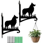 Shetland sheepdog metal hanging basket bracket mounted on outdoor wall for plant decoration
