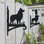 Shetland sheepdog metal hanging basket bracket mounted on outdoor wall for plant decoration