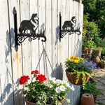 Shetland sheepdog metal hanging basket bracket mounted on outdoor wall for plant decoration