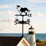 Shetland sheepdog metal weather vane with directional arrows and mounting rod, outdoor roof and garden decoration