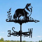 Shetland sheepdog metal weather vane with directional arrows and mounting rod, outdoor roof and garden decoration