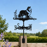 Shetland sheepdog metal weather vane with directional arrows and mounting rod, outdoor roof and garden decoration