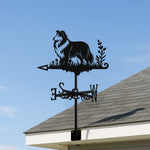 Shetland sheepdog metal weather vane with directional arrows and mounting rod, outdoor roof and garden decoration