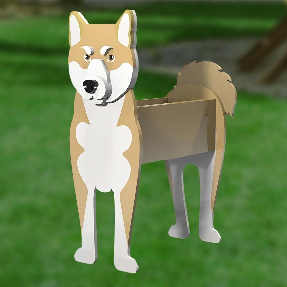 Full-body view of the Shiba Inu dog planter.