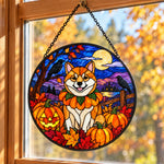 Shiba Inu Halloween stained glass suncatcher window hanging, suitable for home and garden decoration