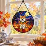 Shiba Inu Halloween stained glass suncatcher window hanging, suitable for home and garden decoration