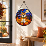 Shiba Inu Halloween stained glass suncatcher window hanging, suitable for home and garden decoration